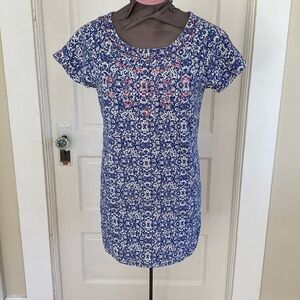 Under Skies Blue White Printed Dress Small